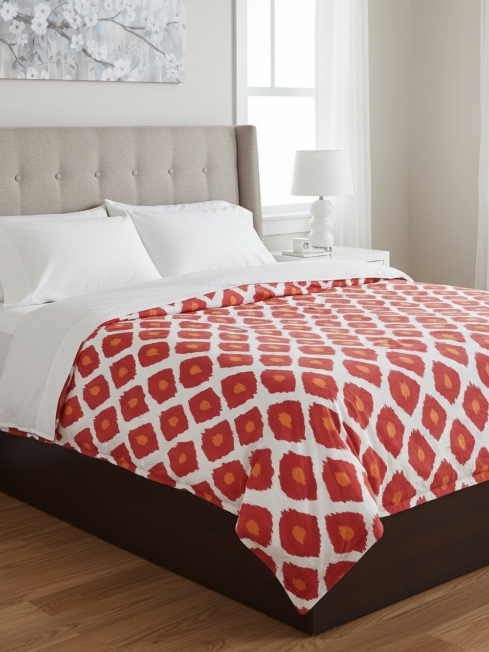 Pottery Barn Red and Orange Geometric 100% Organic Cotton Duvet Cover KING Size